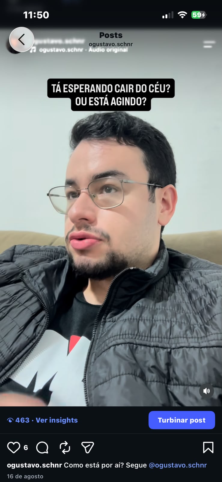 Print real de publicação do perfil ogustavo.schnr com 463 visualizações